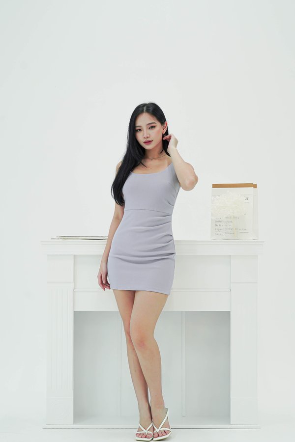 Cassie Ruched Mini Dress in Muted Lilac
