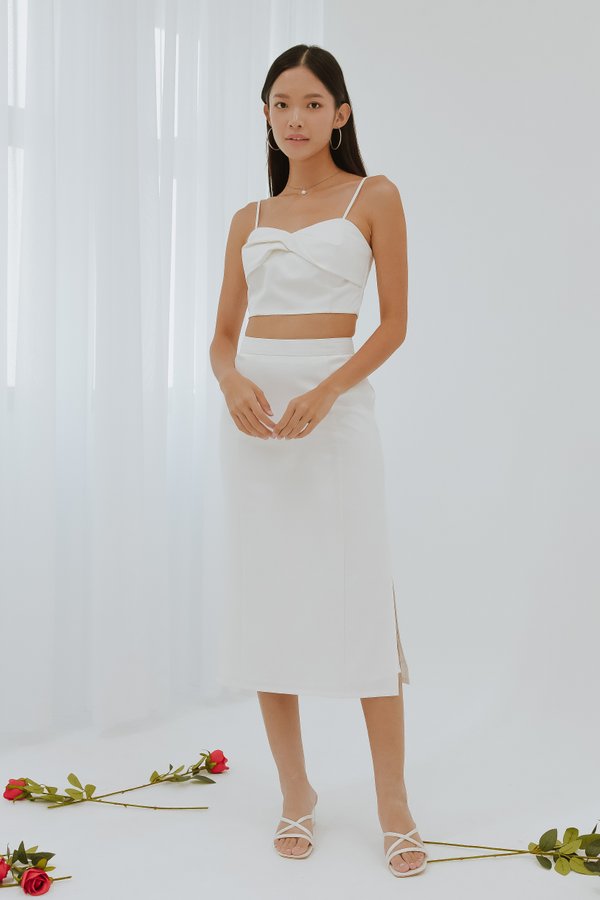 Daphne Slit Midi Skirt in White