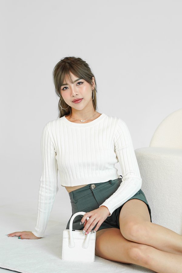 Leia Long Sleeve Knit Top in Off White