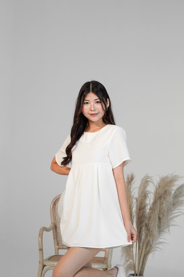 Clover Babydoll Mini Dress Romper in White
