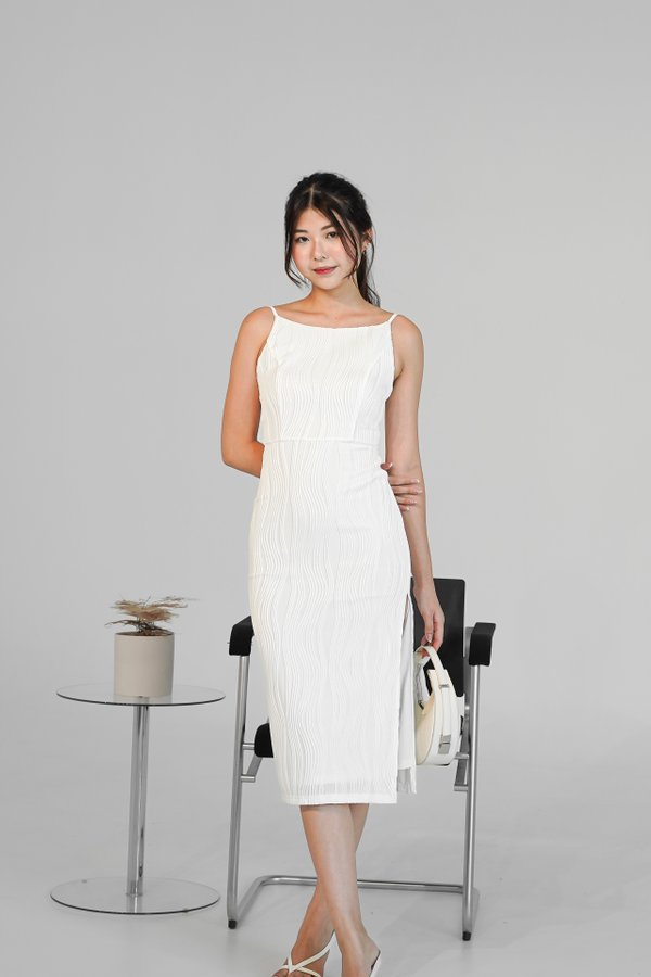 Bowen Textured Midi Dress in White