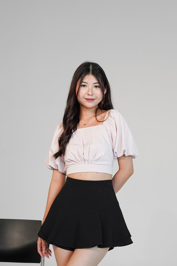 Noa Ruched Bubble Sleeve Top in Baby Pink