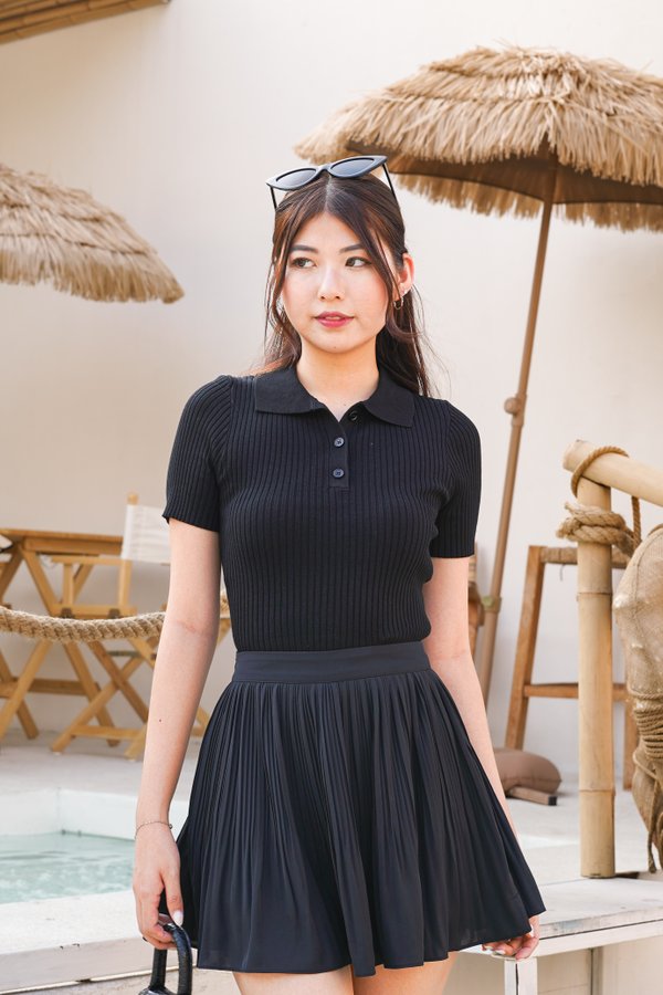 Kylie Knit Polo Tee in Black