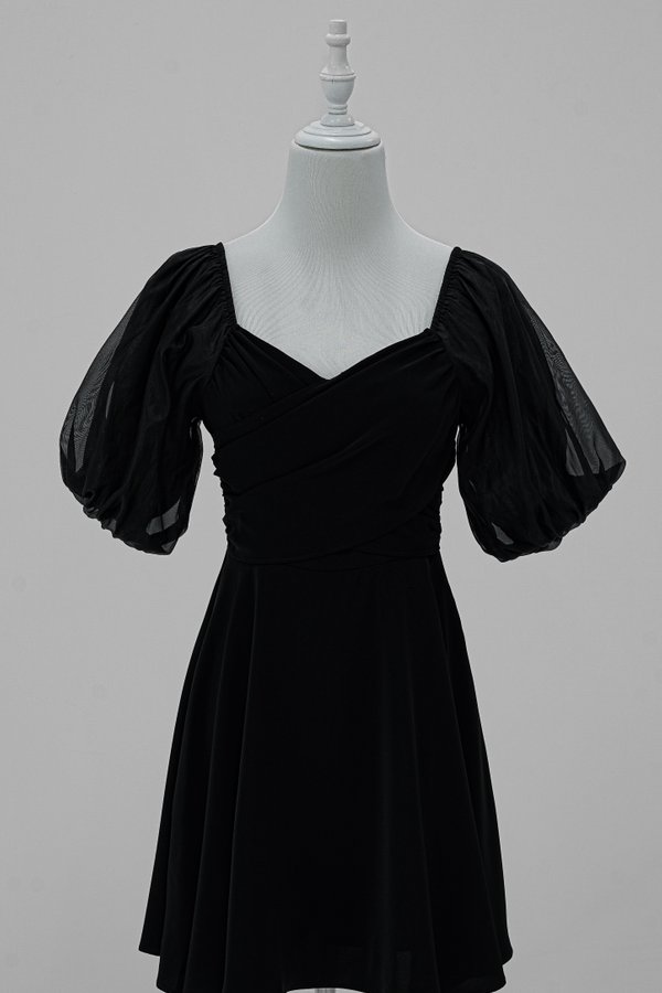 Jenny Bubble Sleeve Dress Romper in Black