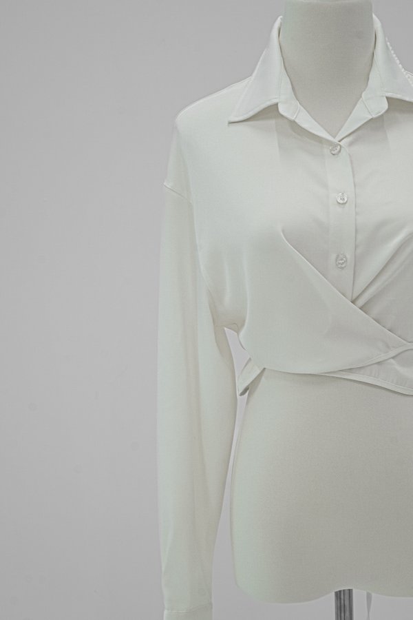 Elly Long Sleeve Tie Strap Top in White