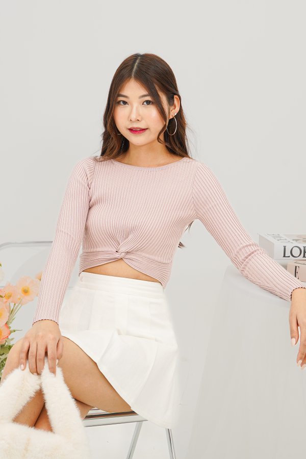 Lilith Knot Long Sleeve Knit Top in Dusty Pink