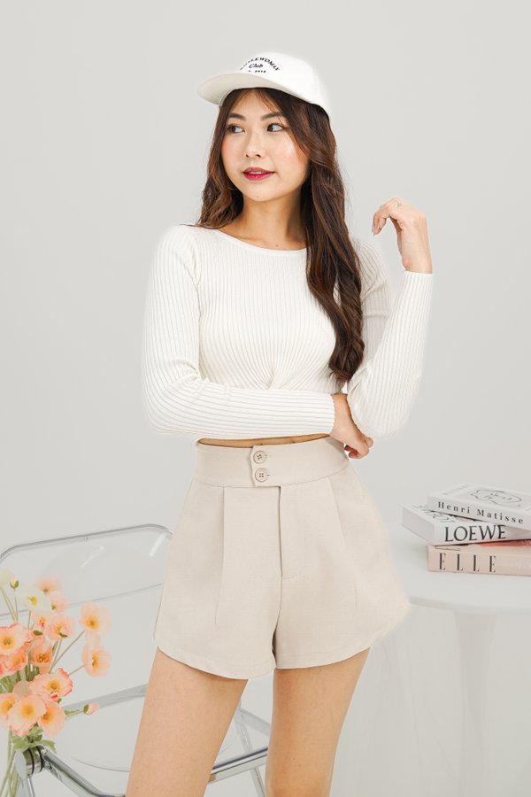 Lilith Knot Long Sleeve Knit Top in Ivory