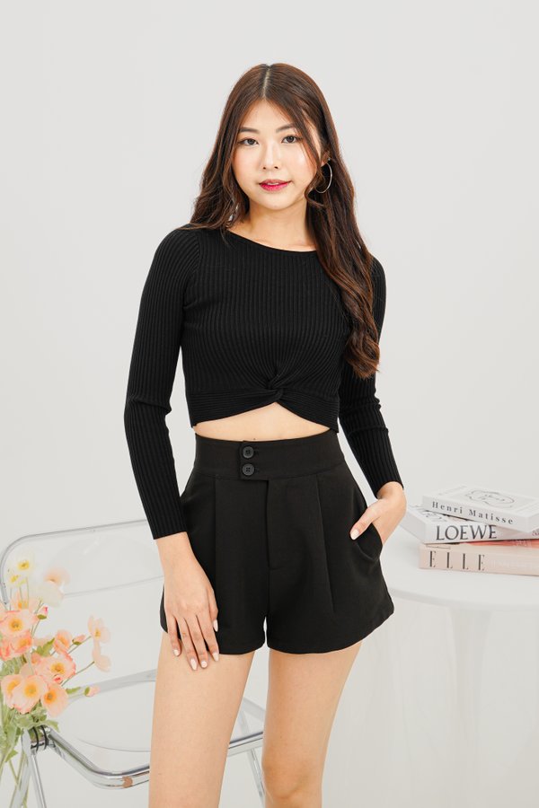 Lilith Knot Long Sleeve Knit Top in Black