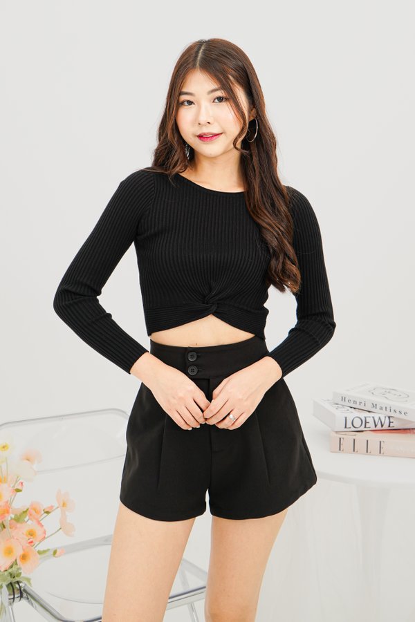 Lilith Knot Long Sleeve Knit Top in Black