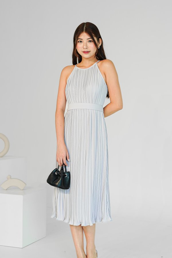 Hannah Halter Pleated Midi Dress in Periwinkle