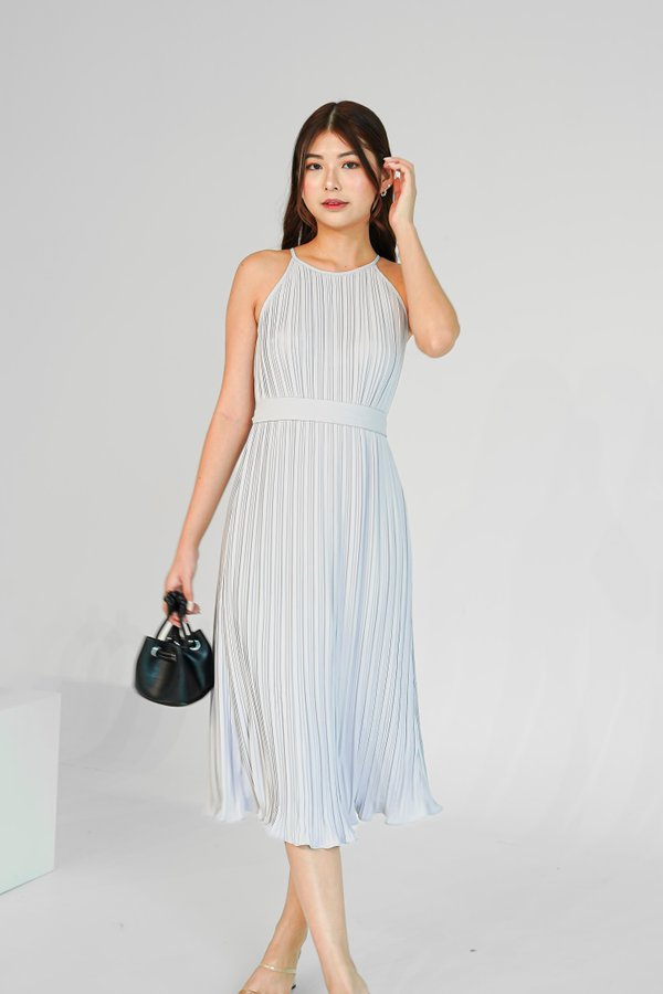 Hannah Halter Pleated Midi Dress in Periwinkle