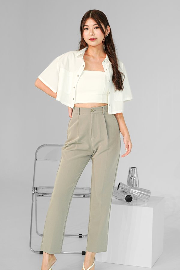 Astrid Button Straight Leg Pants in Dusty Sage