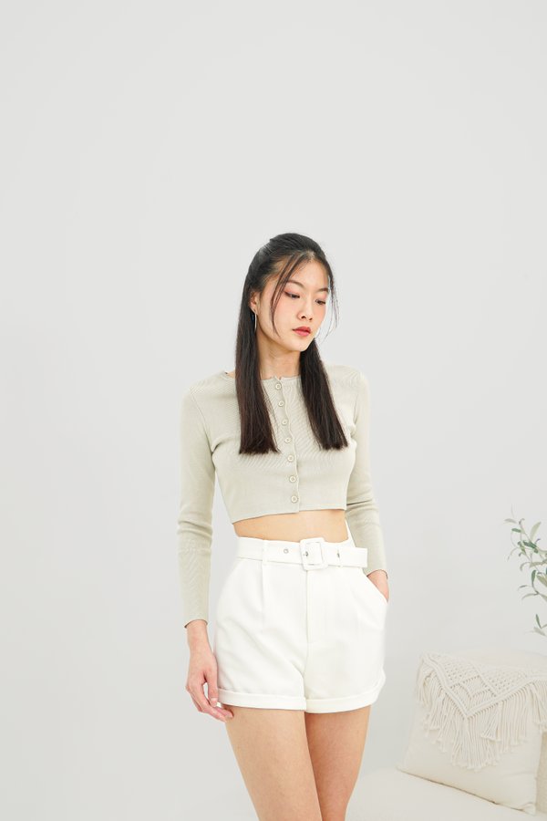 Aidy Knit Button Long Sleeve Top in Dusty Sage