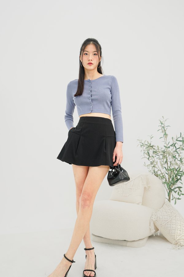 Aidy Knit Button Long Sleeve Top in Blue