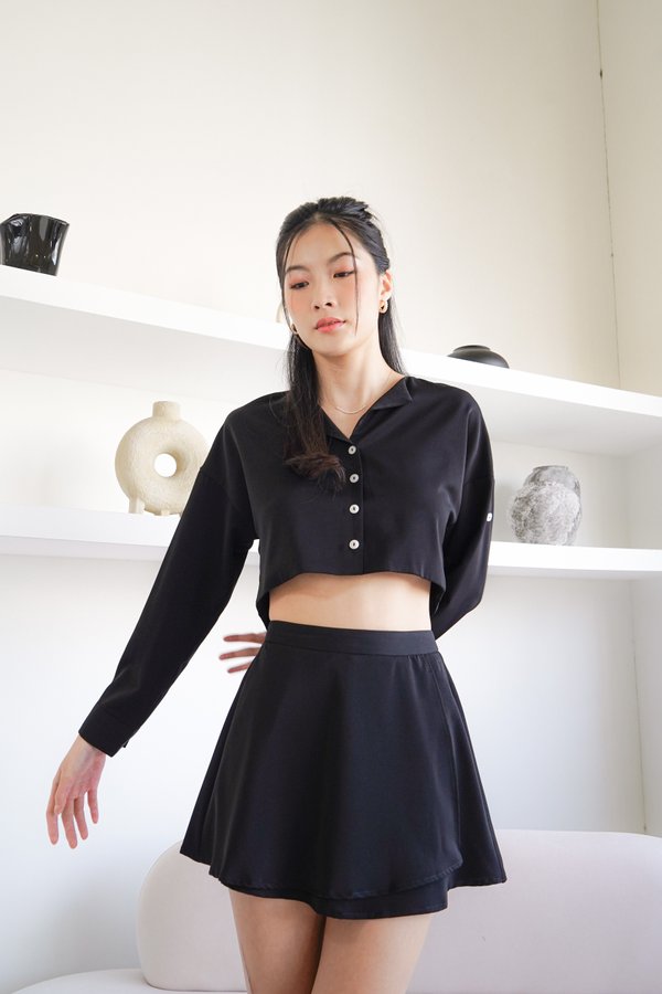 Piper Button Long Sleeve Top in Black