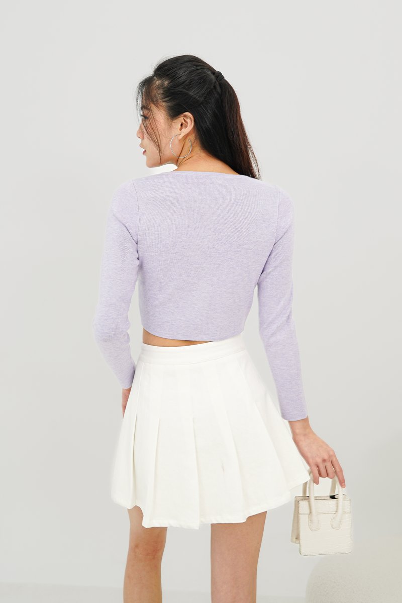 Aidy Knit Button Long Sleeve Top in Lilac