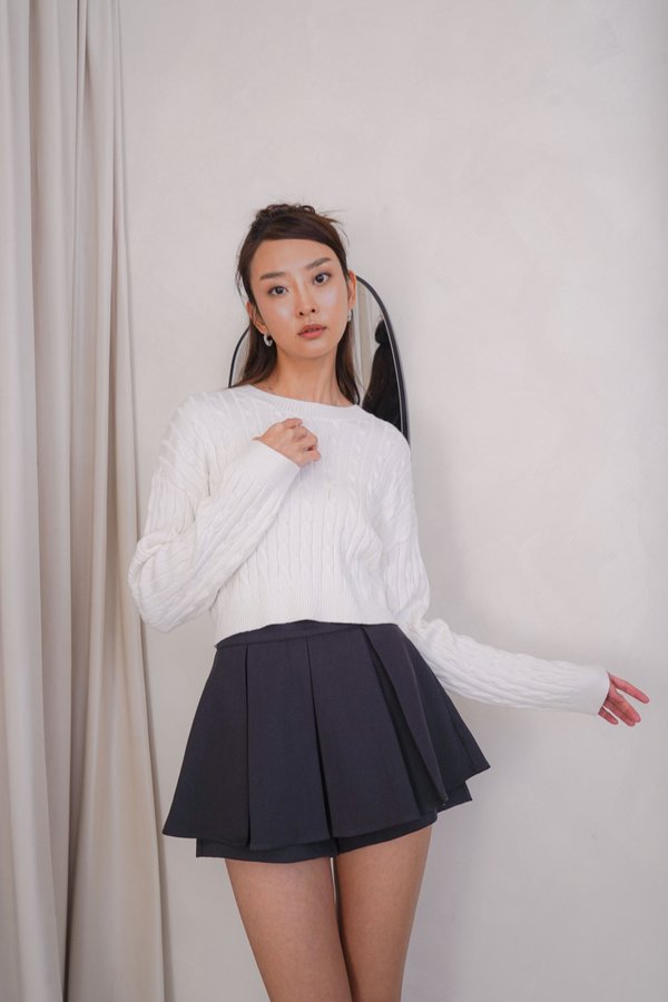 Seoul Cable Knit Long Sleeve Top in Ivory