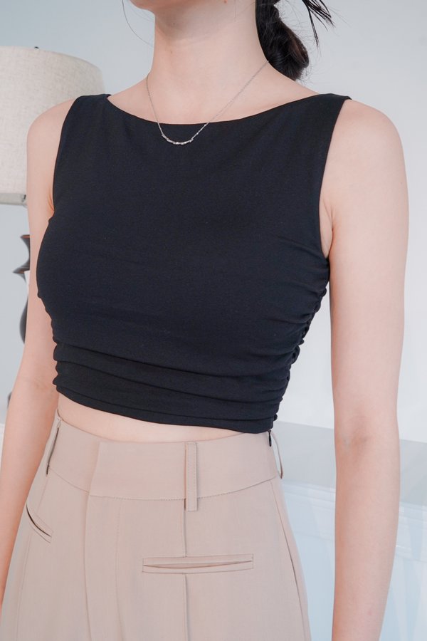KYLIE RUCHED PADDED TUBE TOP IN BLACK