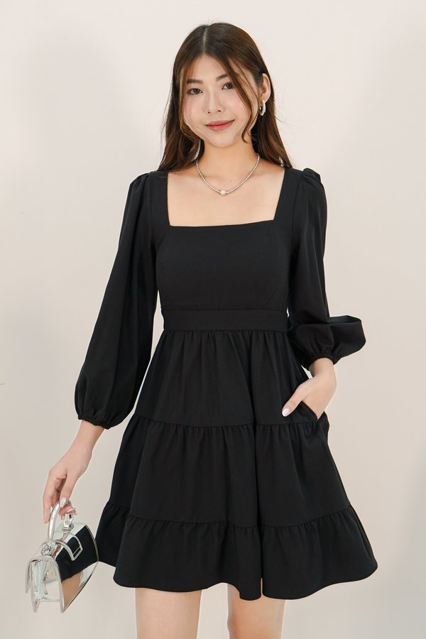 Annika Long Sleeve Dress Romper in Black