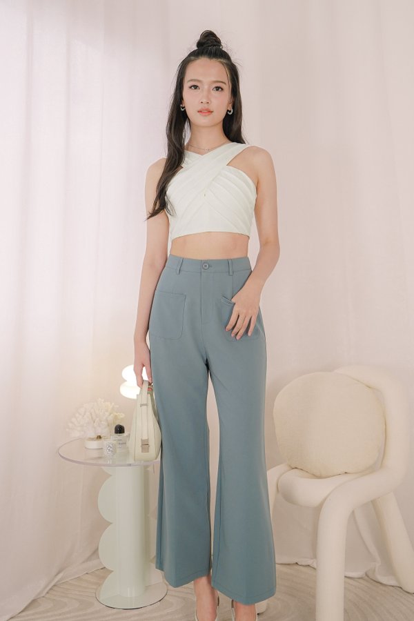 Kendra Front Pocket Long Pants in Pacific Blue