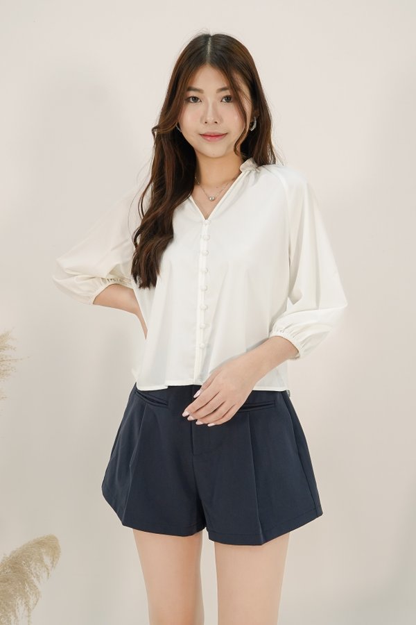 Kodi Front Button Long Sleeve Top in White