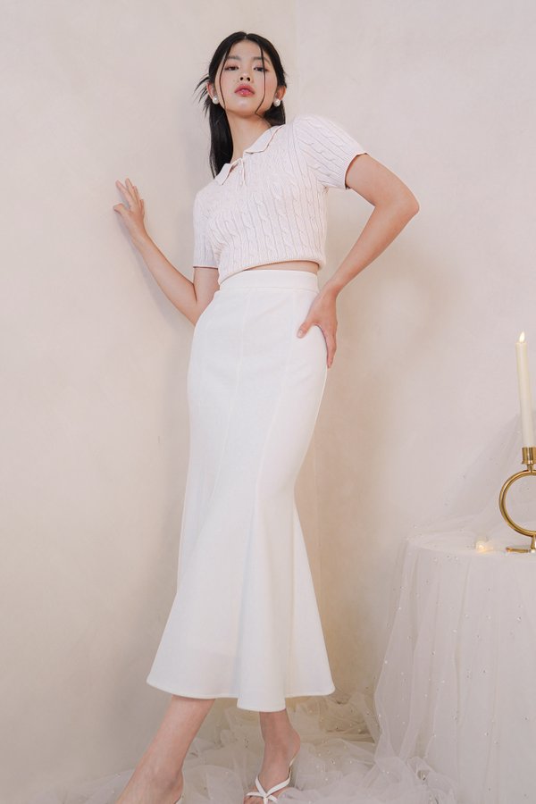 Cammi Mermaid Hem Midi Skirt in White