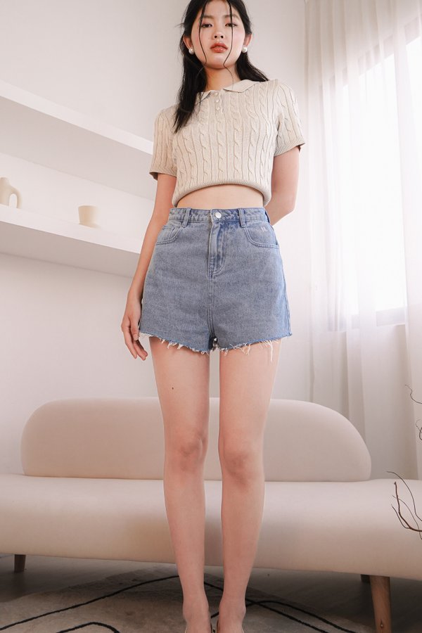 Debbie Denim Shorts with M. Embroidery in Midwash