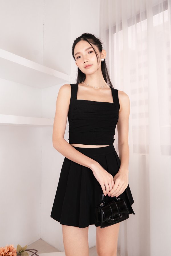 Ashley V2 Padded Ruched Top in Black