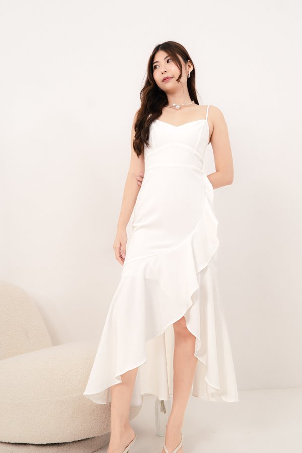 Shanna Sweetheart Neckline Ruffles Midi Dress in White