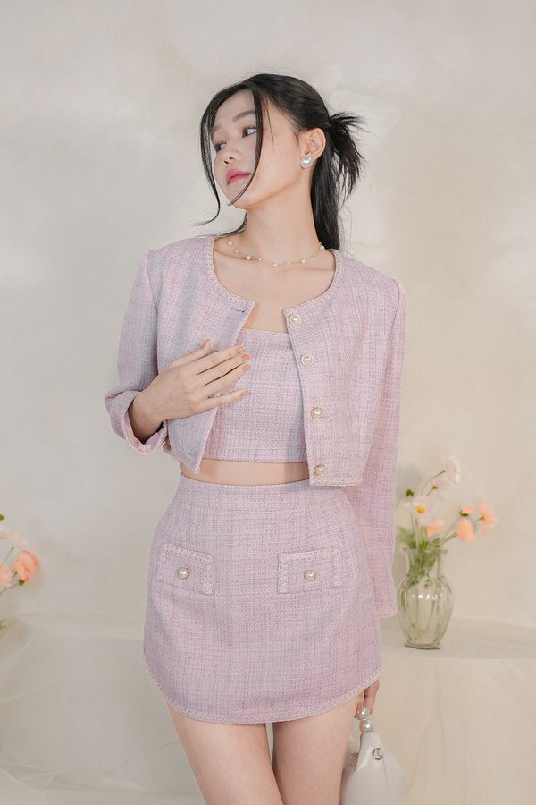 Victoria Tweed 3 Piece Set in Pink with Lilac Threads