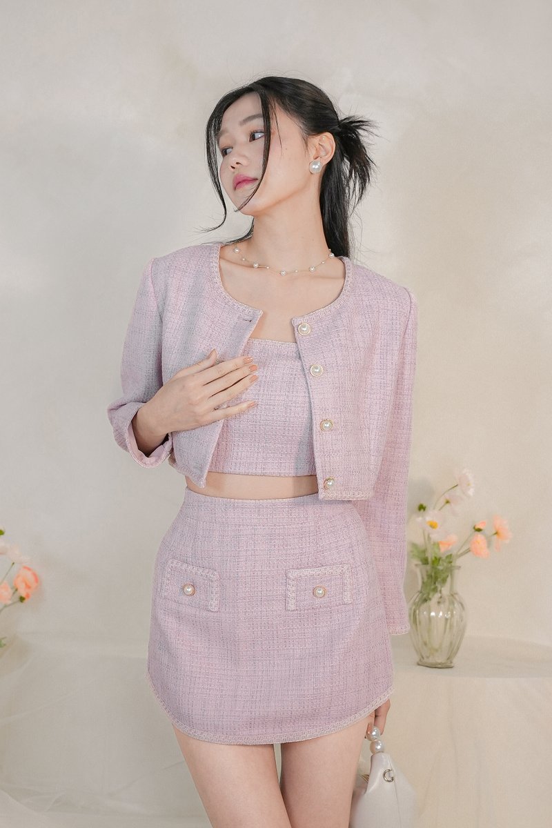 Victoria Tweed 3 Piece Set in Pink with Lilac Threads | Mikayla