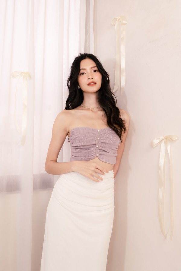 Giselle Knit Pearl Ruched Top in Dusty Lilac