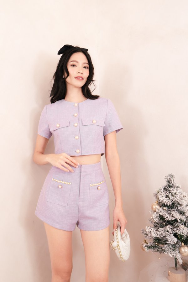 Celestial Tweed Shorts in Dusty Lilac