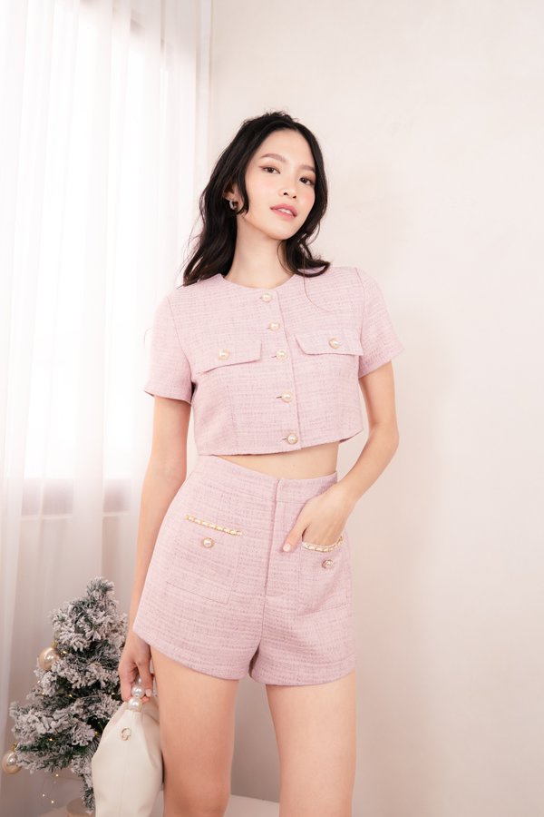 Celestial Tweed Top in Pink with Lilac Threads