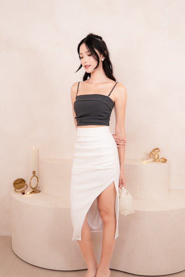 Cailin Ruched Midi Skirt in White