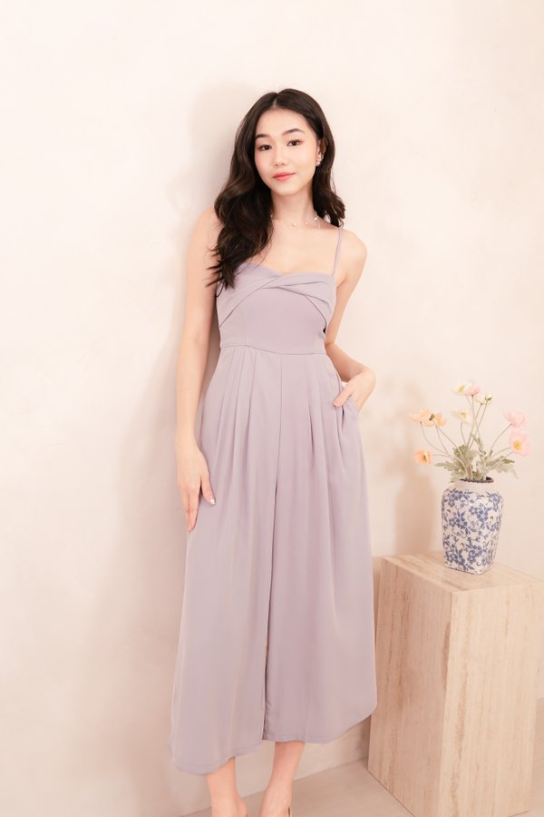 Isadora Padded Pleated Jumpsuit in Dusty Lilac