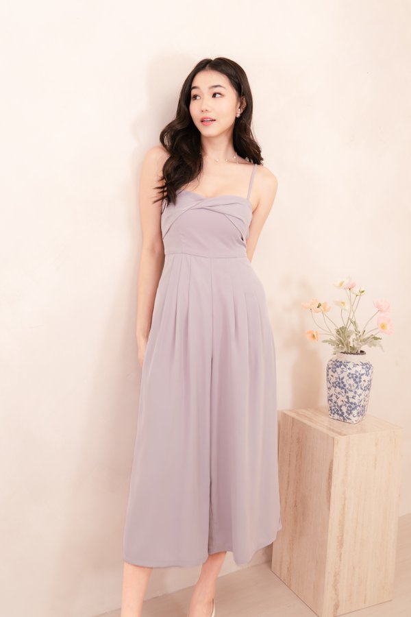 Isadora Padded Pleated Jumpsuit in Dusty Lilac