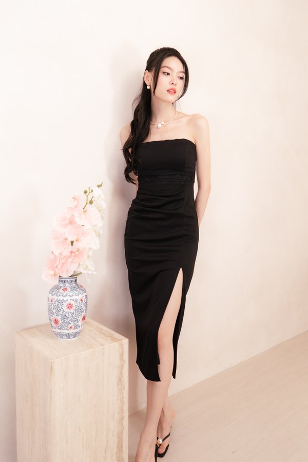 Ines Lace Midi Dress in Black