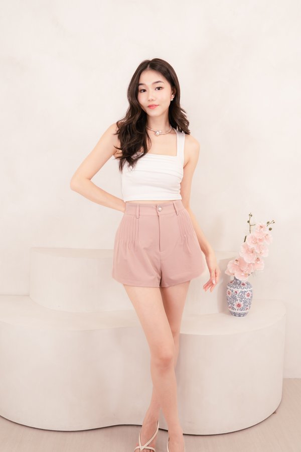 Inzy Pearl Button Shorts in Dusty Pink