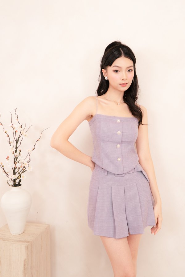 Chevelle Tweed Curve Hem Top in Dusty Lilac
