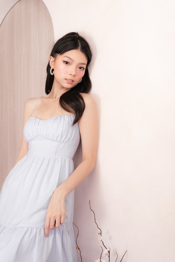 Claudine Sweetheart Neckline Tiered Maxi Dress in Sky Blue