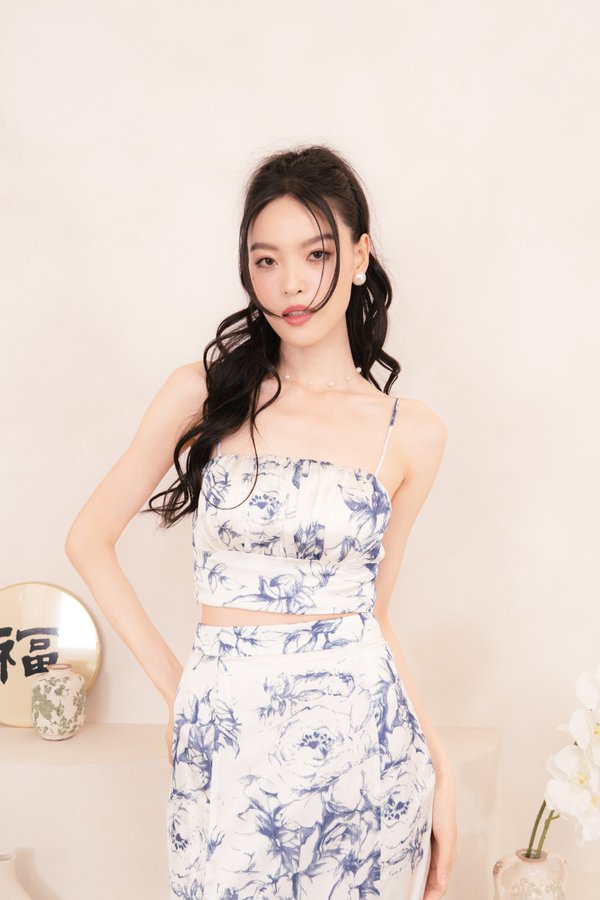 Elna Padded Ruched Top in Printed Porcelain