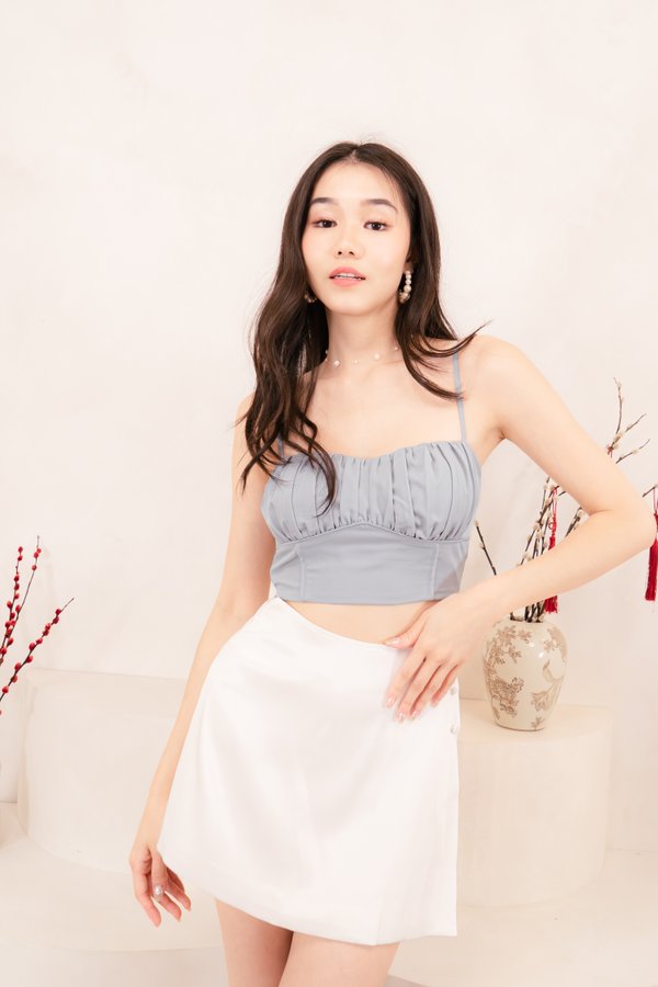 Helena Padded Sweetheart Ruched Top in Powder Blue