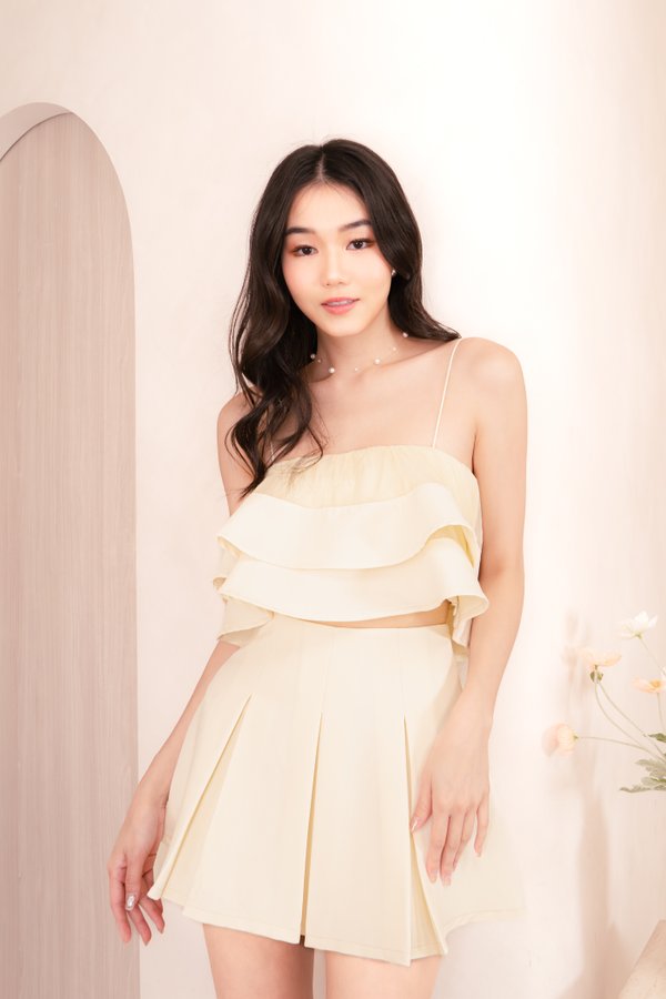 Imogen Ruffle Tiered Top in Pale Yellow