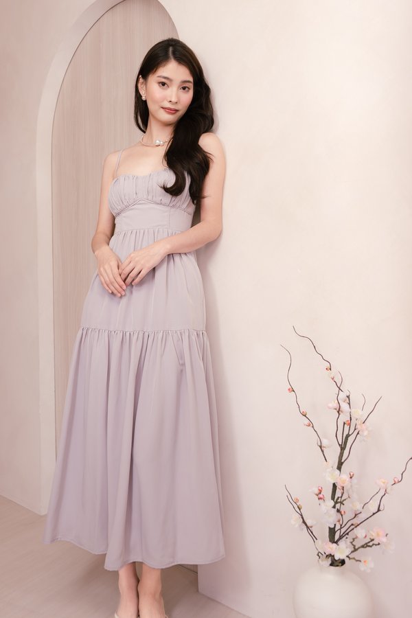 Claudine Sweetheart Neckline Tiered Maxi Dress in Dusty Lilac
