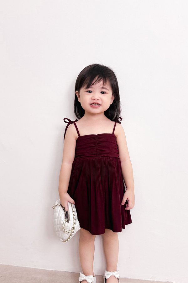 Little Gabbie Pleated Dress in Maroon