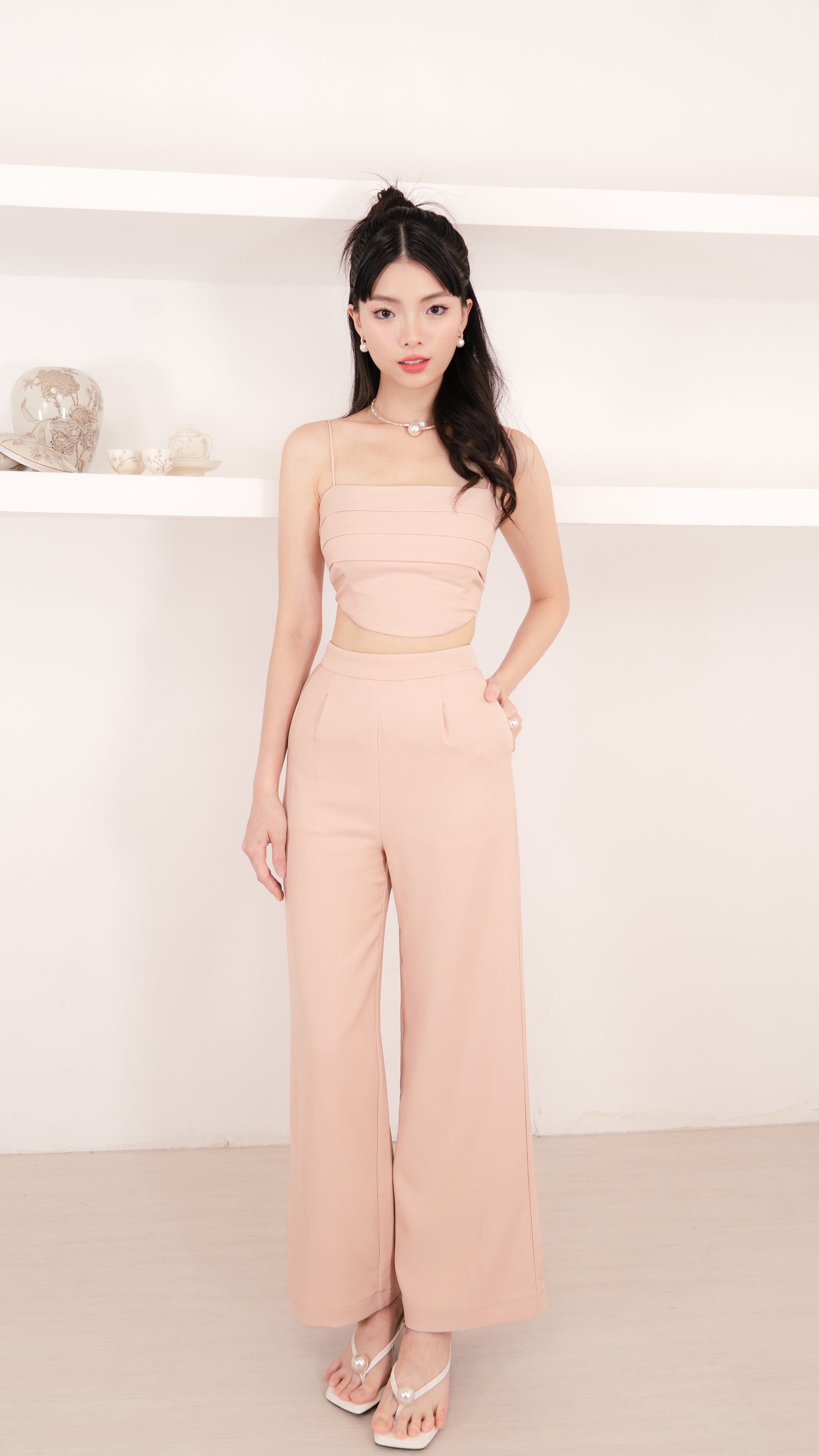 Set Allyf Taupe | Crop Top & Wide Leg Pants