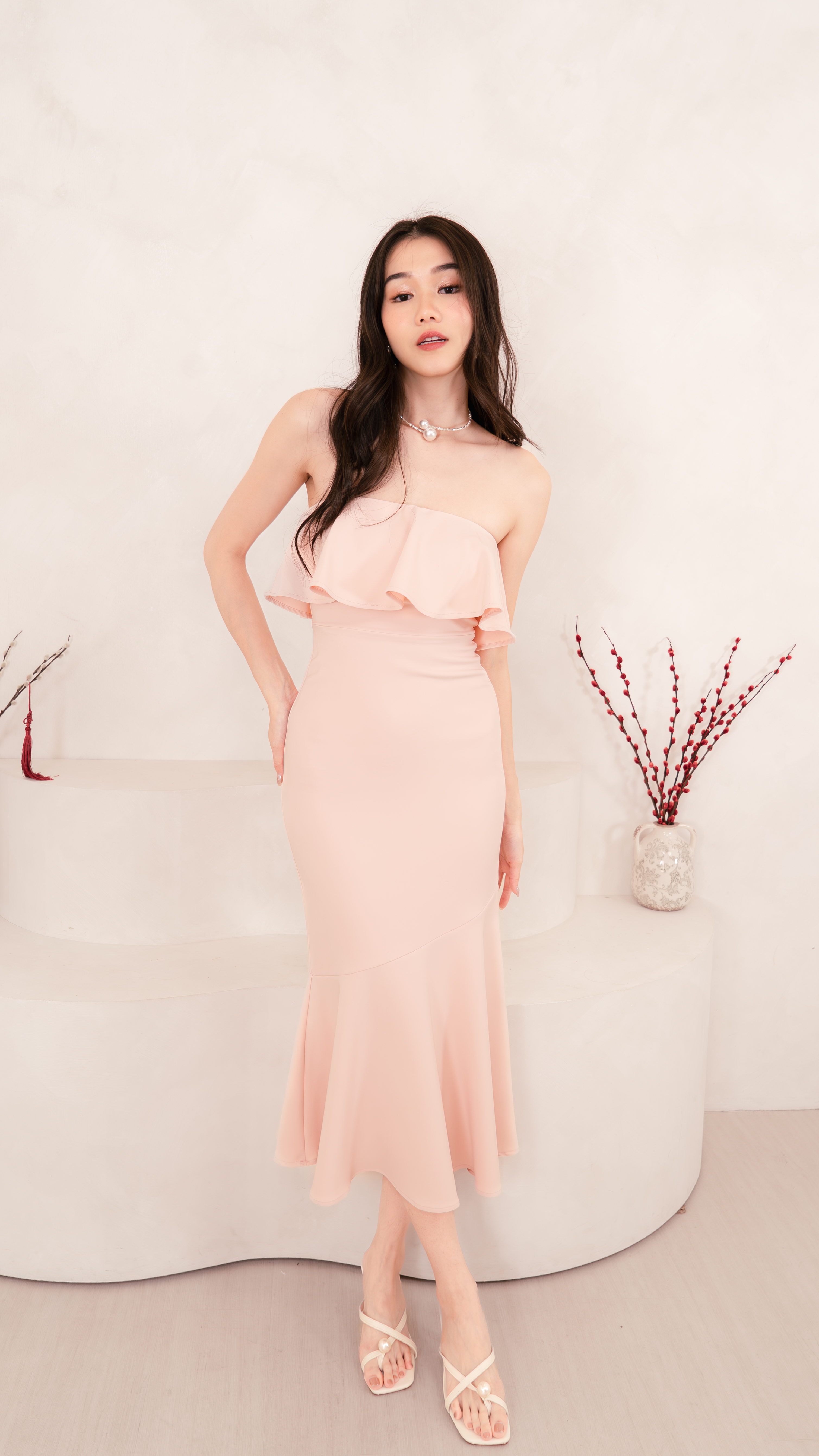 ミストレアスBicolor Ruffle Pleated Dress ミストレアスBicolor Ruffle Pleated Dress mistreass Bicolor