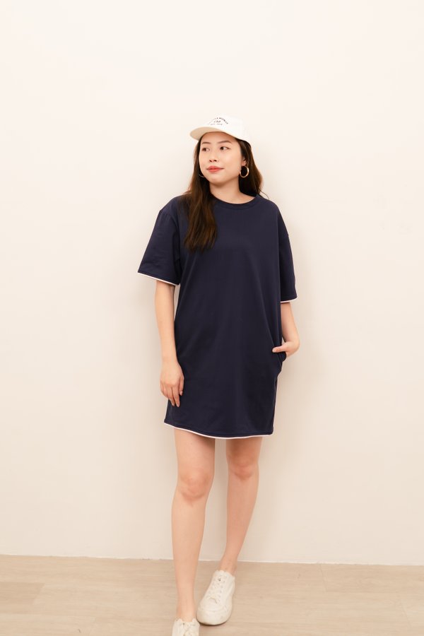 Issie Contrast Shirt Dress in Navy
