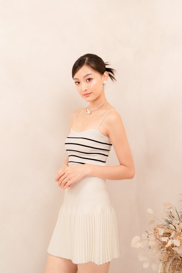 Tia Contrast Stripe Knit Top in White with Black